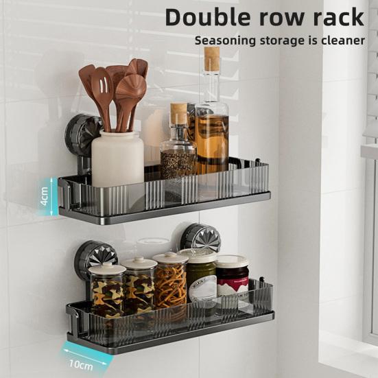 Bathroom Storage Shelf with Suction Cup Strong Load-bearing Hook Design Easy To Install Storage Rack Shower Caddy