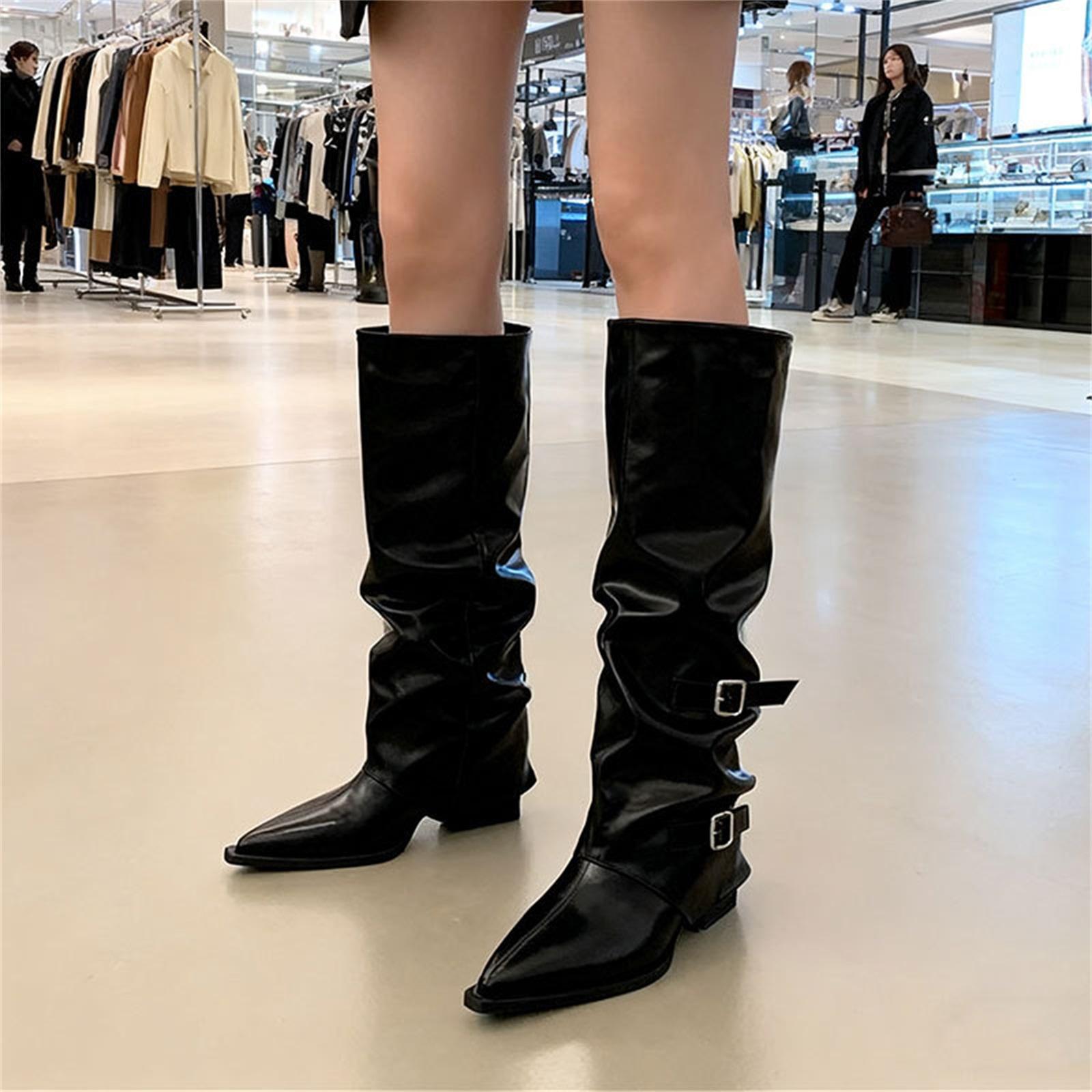 Women s Fashion Plus Size Warm Belt Buckle Boots 39 чёрный