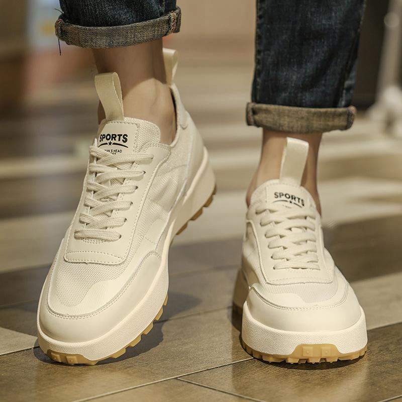 New Men's Beige Casual Outdoor Shoes Sneakers Lace Up Youth Student Thick Soled Comfortable Walking Sport Shoes for Male