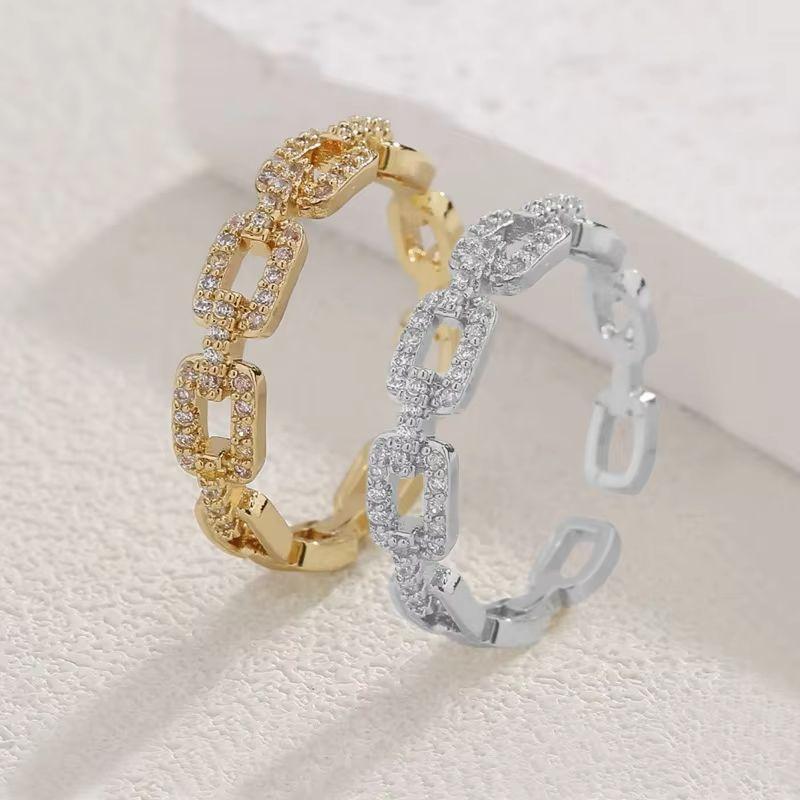 Luxury Zircon Geometry Twist Chain Open Rings for Women Gold Silver Color Elegant Finger Ring Wedding Jewelry Gifts