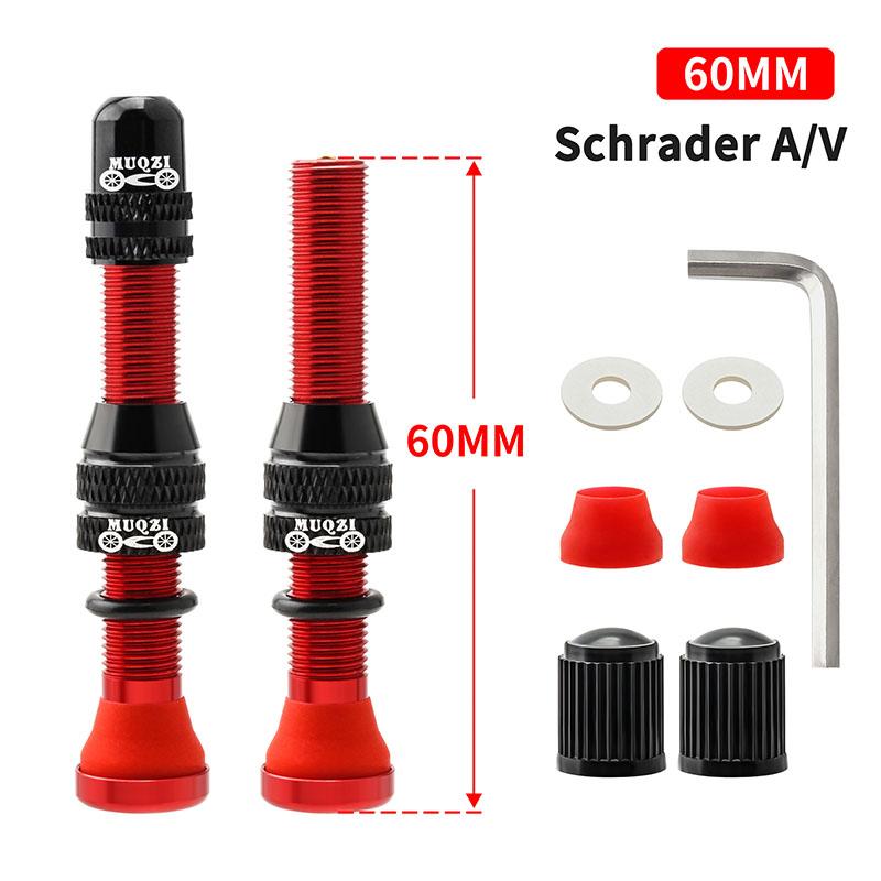 MUQZI 2PCS Bike Schrader Valve 60mm Tubeless Tire A/V Valve CNC Nipple Wheel Valve For MTB Road Bicycle Tubeless Rim Accessories