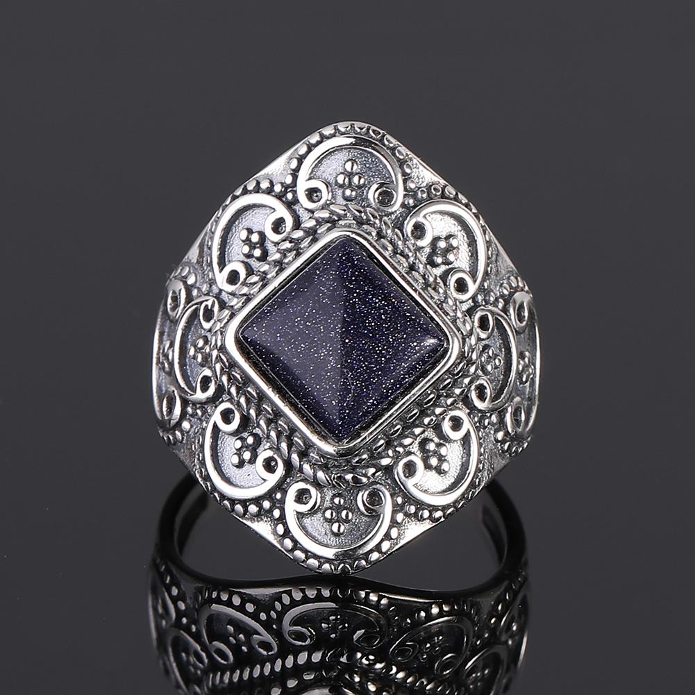 S925 Silver Ring for Women Oval Round Dropwater Natural Blue Sandstone Ring Gift Sun Shaped Retro Luxury Fine Jewelry