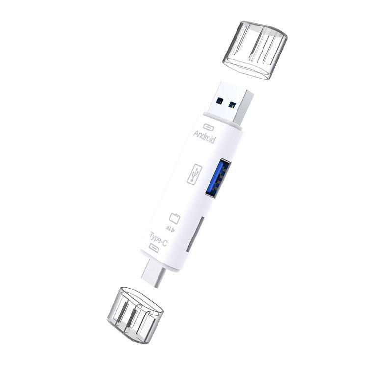 

Тип C, MicroUSB и USB 3 в 1 OTG кард-ридер Высокоскоростной универсальный OTG TF/USB для Android-компьютерных удлинителей 5in1 белый