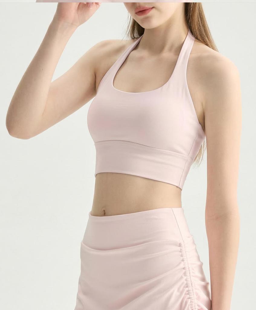 Women's Twisted Back Halter Yoga Tank With Built-in Bra Pads, Slimming Cropped Top for Pilates & Fitness