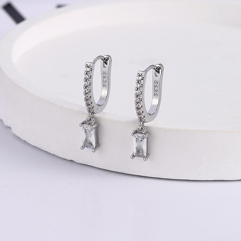 Unique Diamond-Encrusted Earrings, Square Diamond Water Drop Row Diamond Ear Buckle, Luxury Cold Wind Stud Earrings, One Piece Is Sent On Behalf
