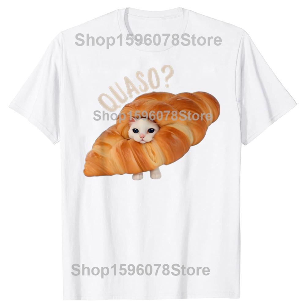 Funny Croissant Meme Cat Cake Pet Lover TShirt Summer Men Clothing Vintage Summer Cotton Short Sleeve Oversized Tshirt Tops