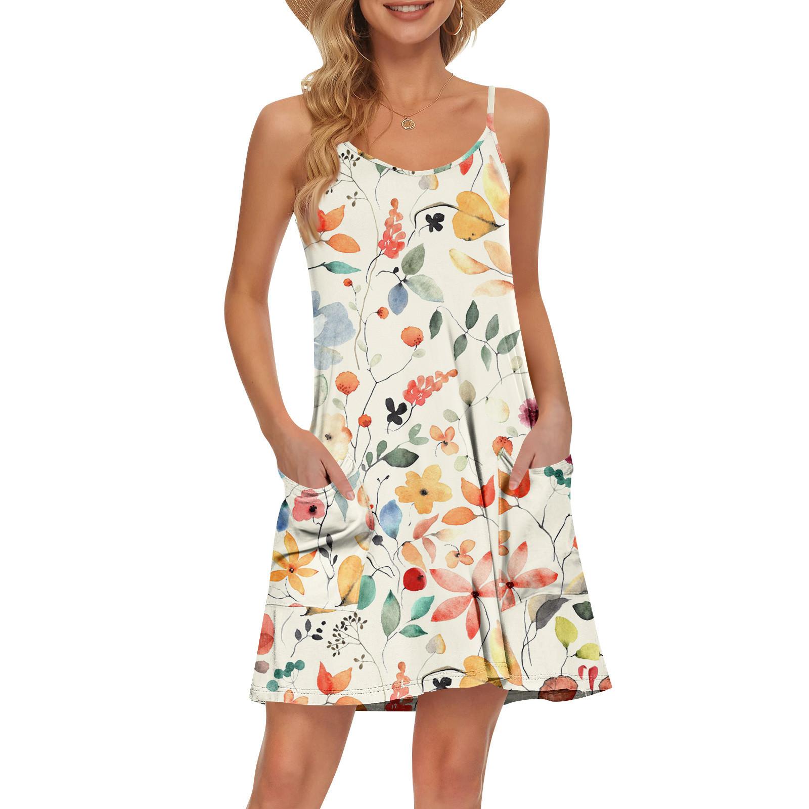 

Женский летний повседневный сарафан на бретелях с карманами, короткие пляжные платья-майки для отпуска M хаки