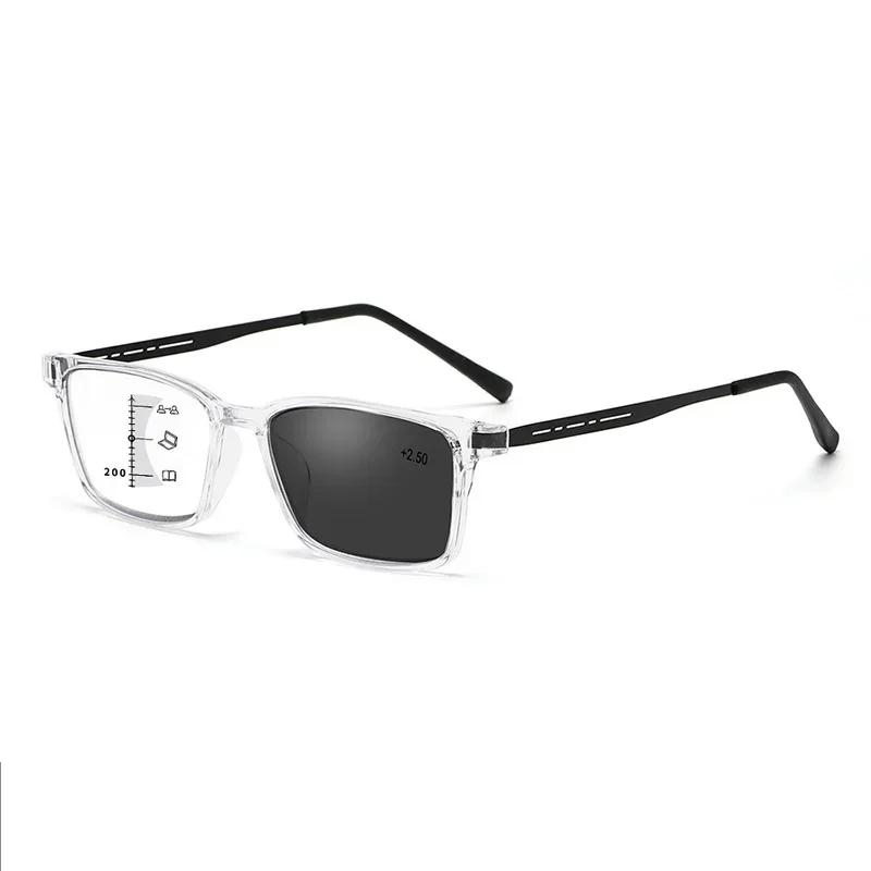 Multifocal Photochromic Presbyopia Glasses Square Frame Reading Glasses For Business Blue Light Finished Far Sight Glasses