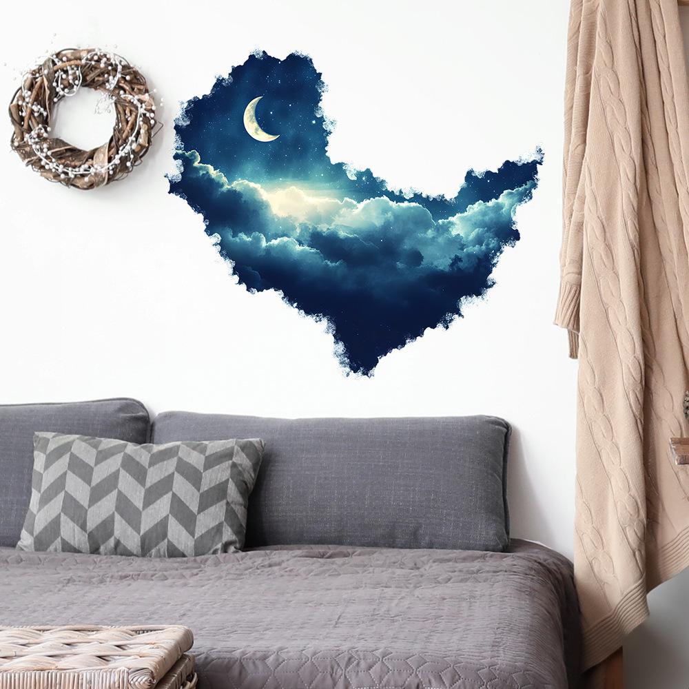 3D Rozbitá zeď Noční pohled Měsíční svit Měsíc Ložnice Obývací pokoj Domácí pozadí Zkrášlení Dekorativní nástěnná samolepka