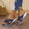 Women Wedge Slippers New Summer Platform Sexy Shoes Braided Square Toe Flat Sandals Beach Slippers Home Slides Women