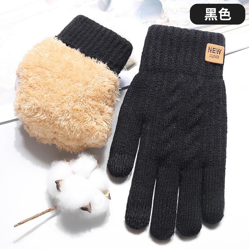 Knitted gloves, women's autumn and winter warm outdoor cycling cold-proof double-layer velvet thickened, touch screen gloves
