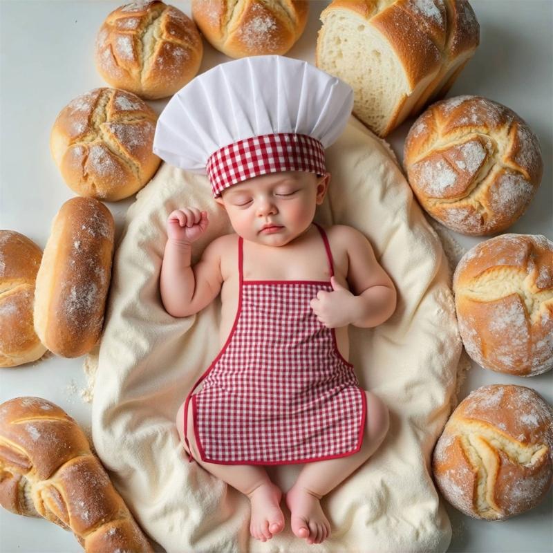Baby Photography Props Chefs Apron and Hat for Boy Girl Outfit Photo Shoot Clothes Baby Photography Costume Clothing