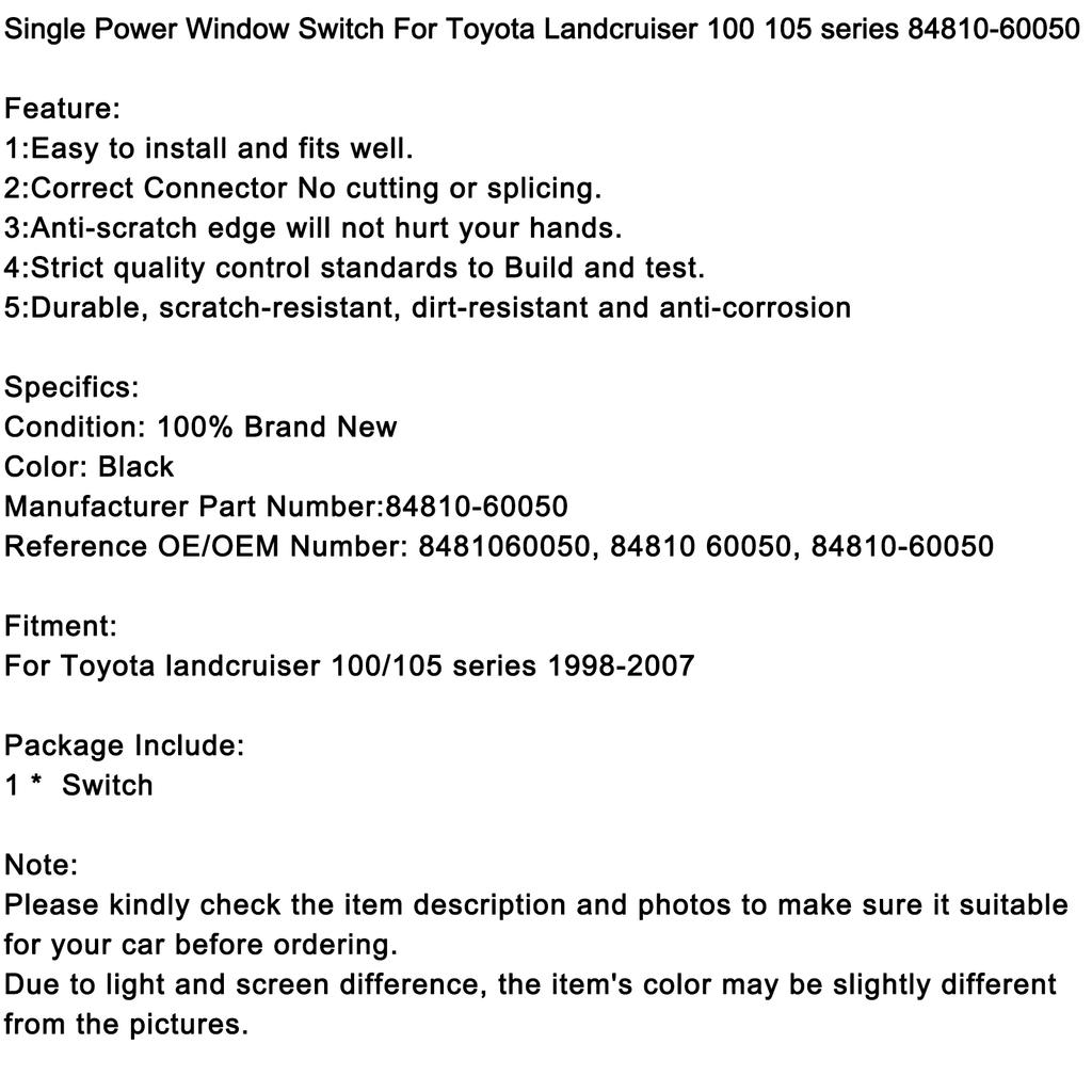 Single Power Window Switch For Toyota Landcruiser 100 105 series 84810-60050