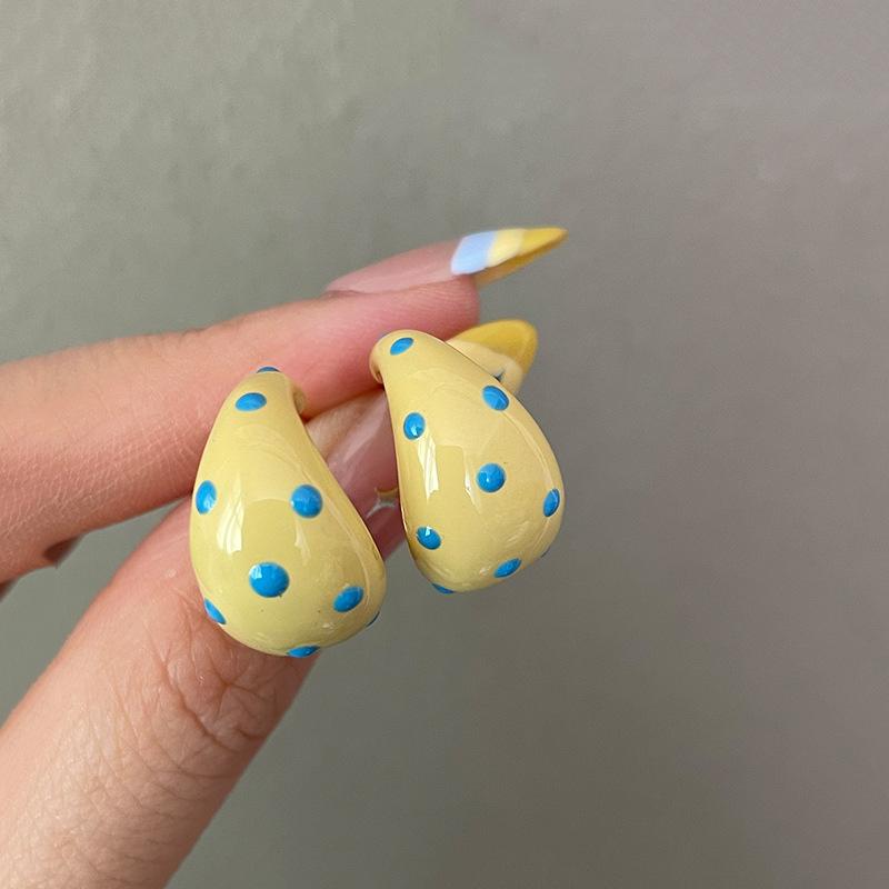 Sweet Colorful Polka Dot Enamel Geometric C-Shaped Hoop Earrings for Women Minimalist Korean Style Fashion Design Party Jewelry