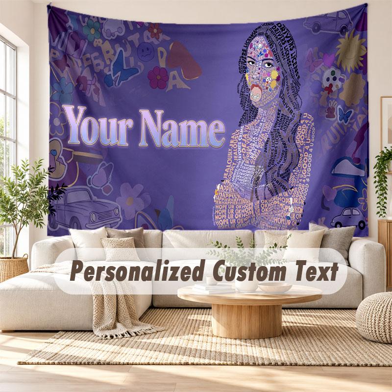 Personalisierte Wandbehang-Tapestry mit Namen, Olivia Rodrigo Dekorative Hintergrund-Tapestry für Wohnheim, Zuhause