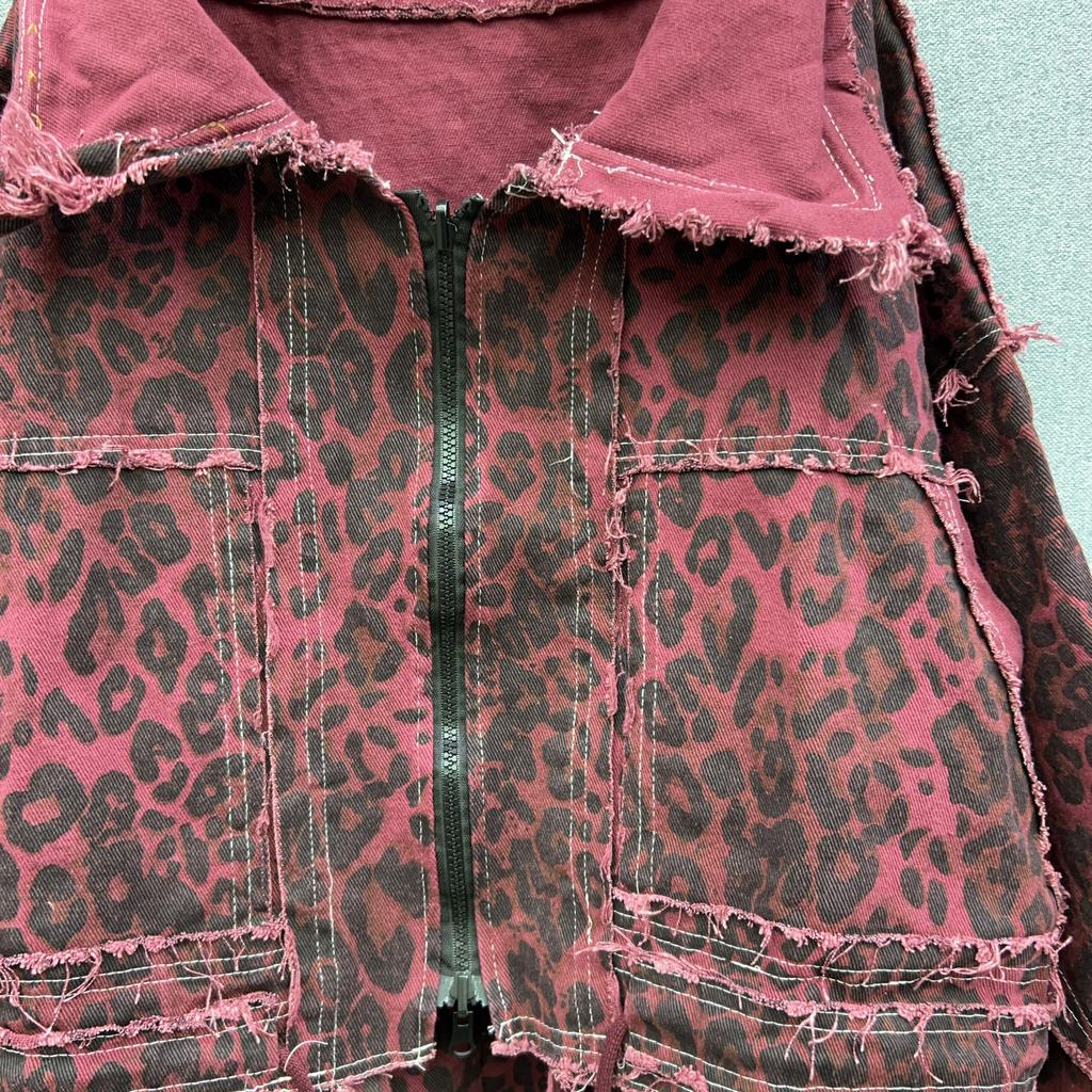 European Station retro leopard print jacket women's spring and autumn new fashion loose temperament slim denim jacket top