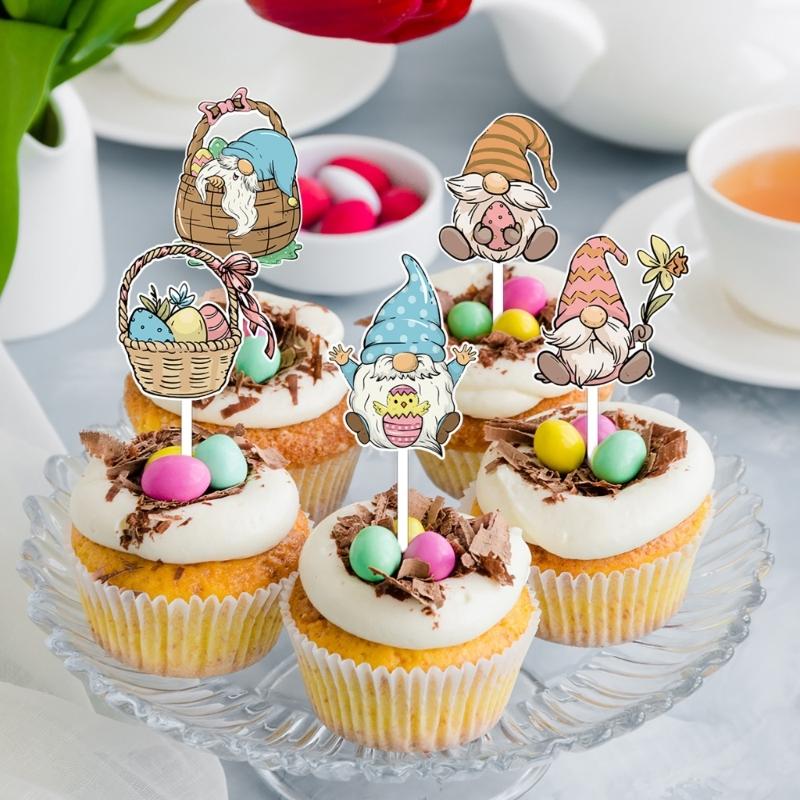 Colorful Easter Cake Decorations Set of 12pcs Rabbit Gnomes Cupcake Toppers Spring Theme Decor Easter Party Supplies