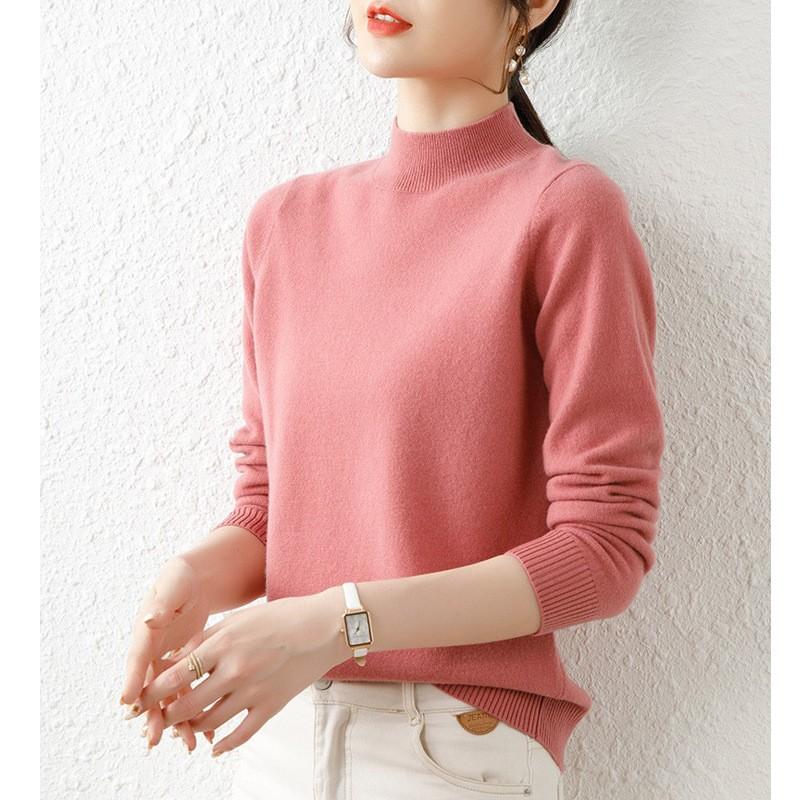 Fashion Women Emi-turtleneck Knitted Sweater Women's Inner Slim-fit Long Sleeve Bottoming Shirt Autumn and Winter Casual Pullover Sweaters 1855
