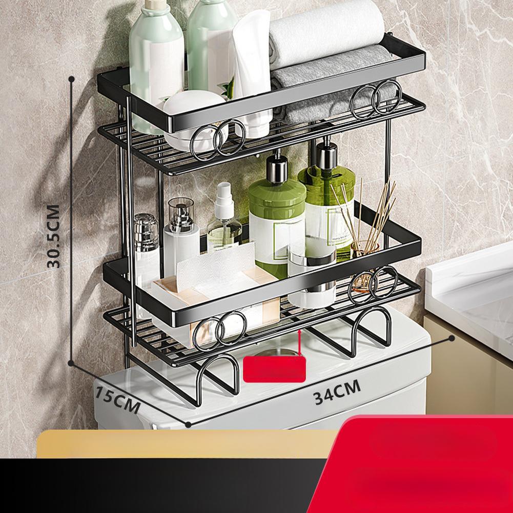 Over Toilet Storage Shelf Bathroom Storage Organizer With No Drill Adhesive Hook Metal Punch-Free Toilet Tank Organizer Rack