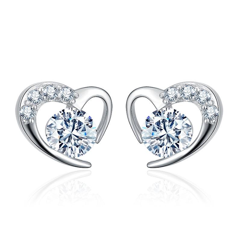 925 Sterling Silver Romantic Heart-Shaped Earrings With AAA Zirconia