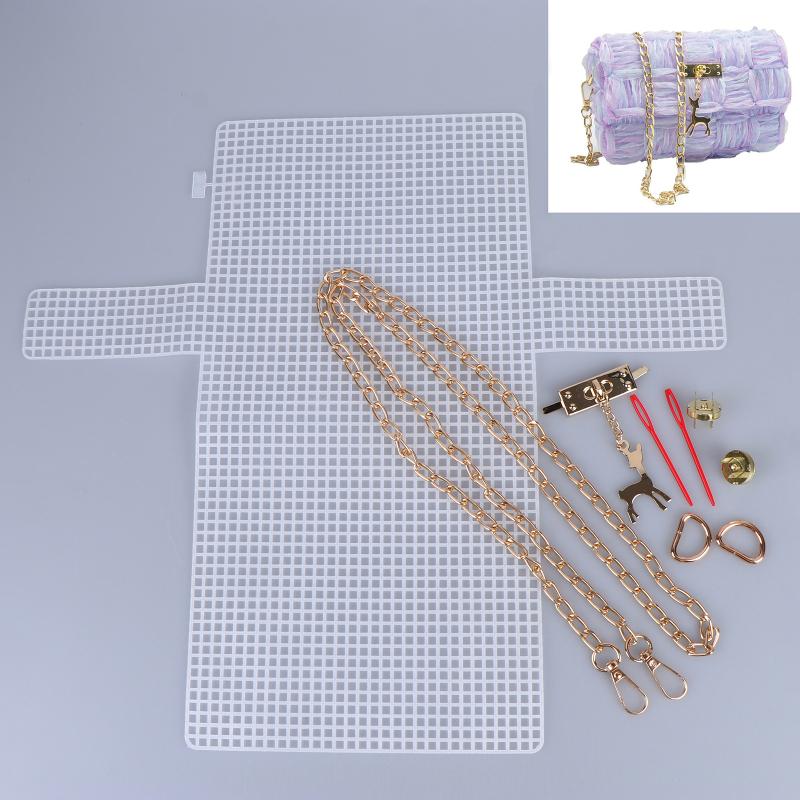 Woven Crossbody Bag Light Blue Handmade Gold Chain Deer Pendant Elegant Ladies Shoulder Bag for Brunch Dates