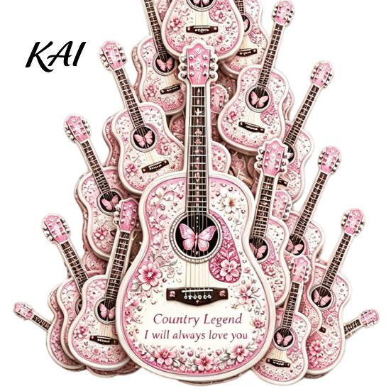 Music Lover Holiday Gifts Acrylic Guitar Christmas Ornament, Patchwork Jacket Butterfly Flat Hanging Pendant Durable Party Supplies with Gold