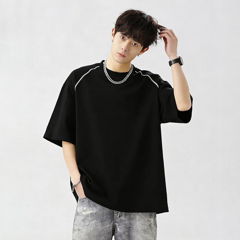 Men Raglan Sleeve Contrast Stitch T Shirt Short Sleeve Crew Neck Oversized Casual Top for Men