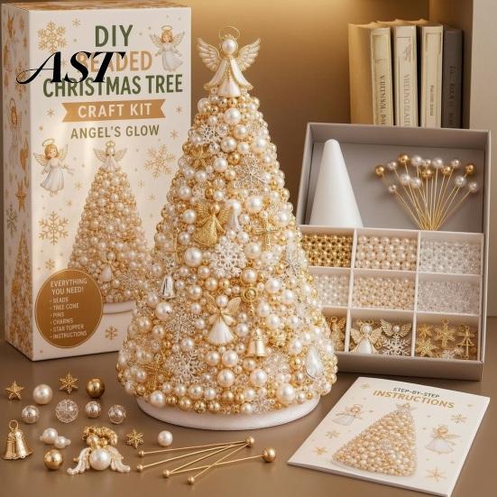 Unique Desk Accessories DIY Christmas Tree Beading Kit for Adults Beginners, Handmade 3D Ornament with Full Zero-based Material Tools And Plastic