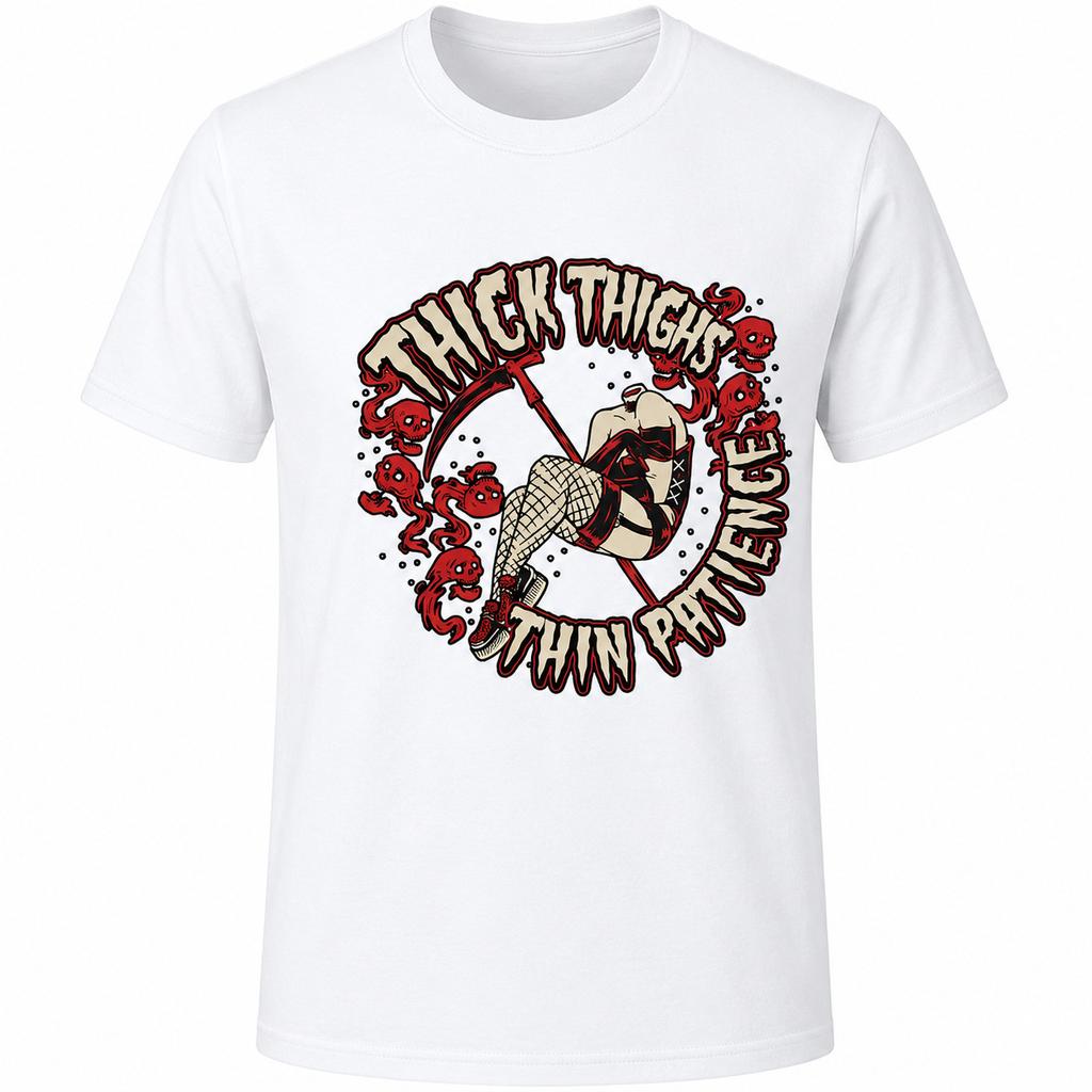 Thick thighs thin patience grim reaper pin up shirt