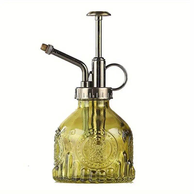 1pc Glass Watering Spray Bottle, Vintage Bronze Plastic Top Pump Watering Can Glass Spary Bottle Plant Mister, For House Plants,