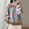 Mengyi Autumn Korean Style Color Block Cable Knit Cardigan for Women