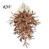 Country Style Fireplace Decoration Artificial Autumn Olive Leaf Wreath for Front Door, Retro Hanging Garland Harvest Festival Wall with Bow