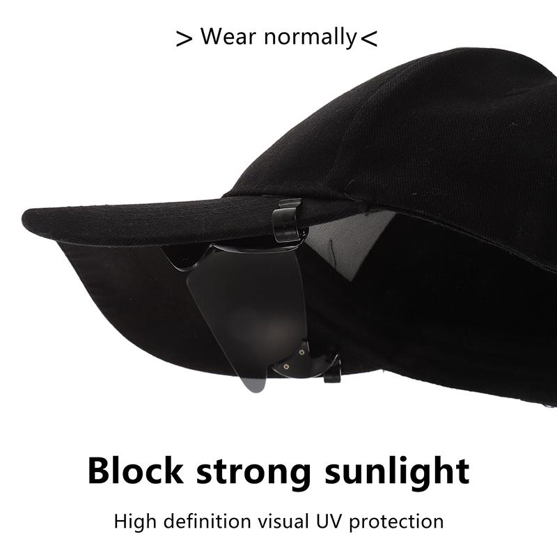 1 unidad de gorra con clip ajustable para gafas de sol deportivas, cubierta abatible con protección UV, gafas de sol polarizadas con clip para gorra, gafas de ciclismo