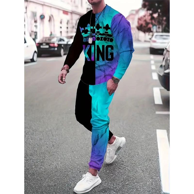 Beliebte Herren Langarm T-Shirts Hosen Set 3D Krone König Druck Herren Sportbekleidung Sommer 2025 Neuer Trainingsanzug Jogger 2-teilige Outfits