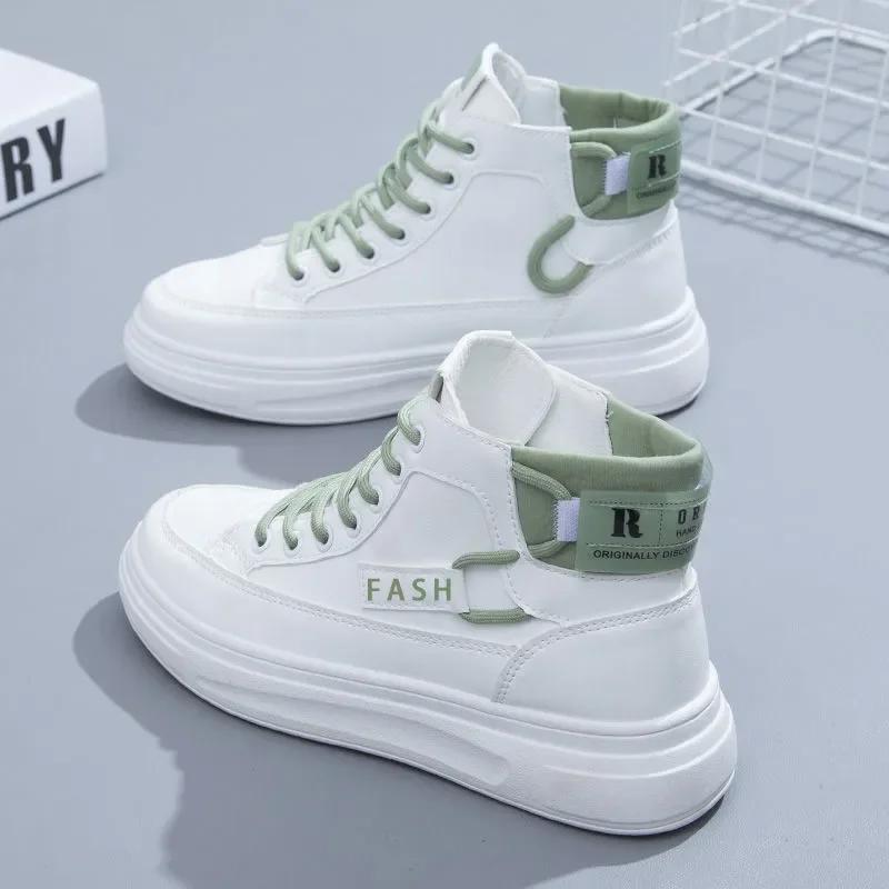 Vysoké/Nízké Tenisky pro Dámskou Sportovní Obuv Šněrovací Kožené Ležérní Jarní Podzimní Obuv Platforma Dámské Vulkanizované Boty