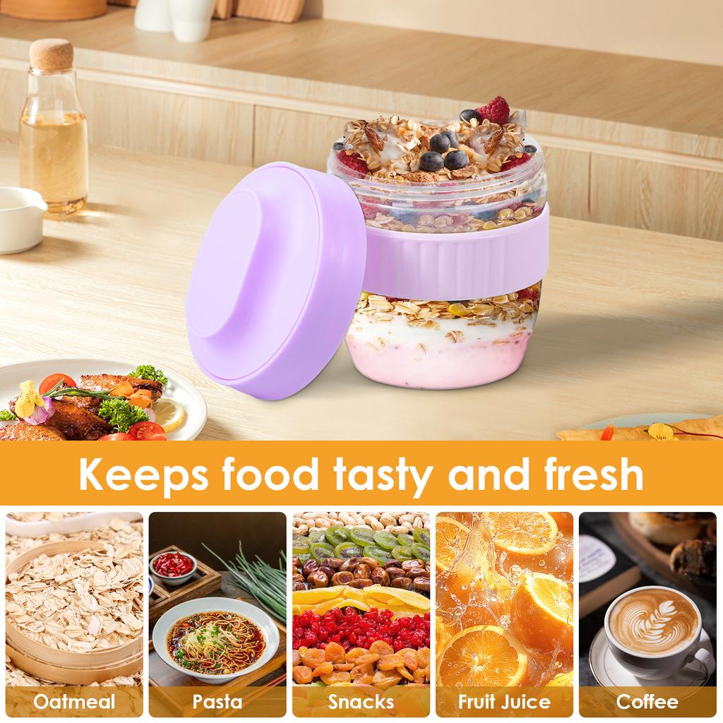 Double Layer Overnight Oats Container with Lid and Spoon Milk Fruit Salad Food Storage Jars Leakproof Meal Prep Breakfast Cup