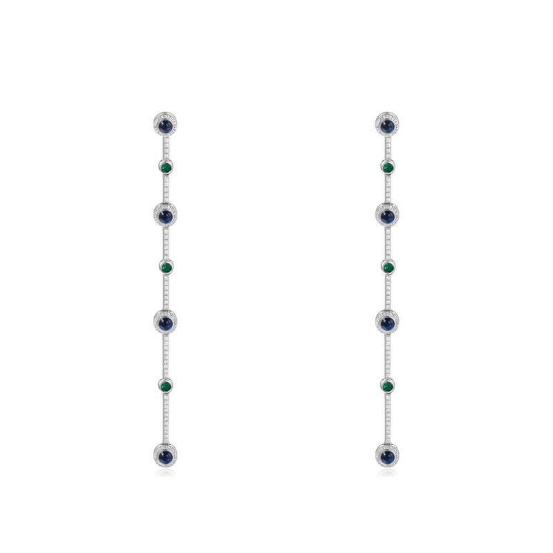 APM Monaco FESTIVAL Long Blue and Green Gemstone Pendant Elegant, Fashionable and Exquisite Craftsmanship 925 Silver Earrings for Women AE14235M