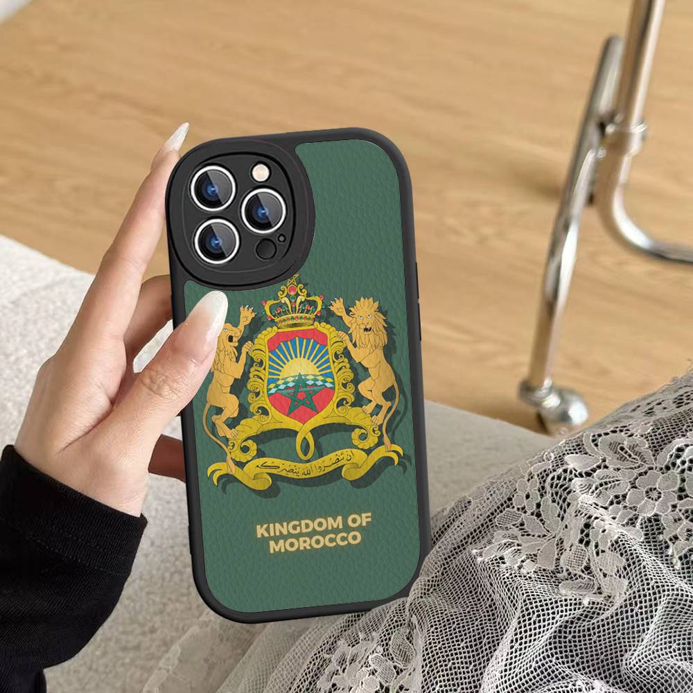 Morocco Map Flag For IPhone 16 15 14 13 12 11 Pro Max Plus Shockproof Leather Soft Phone Cover