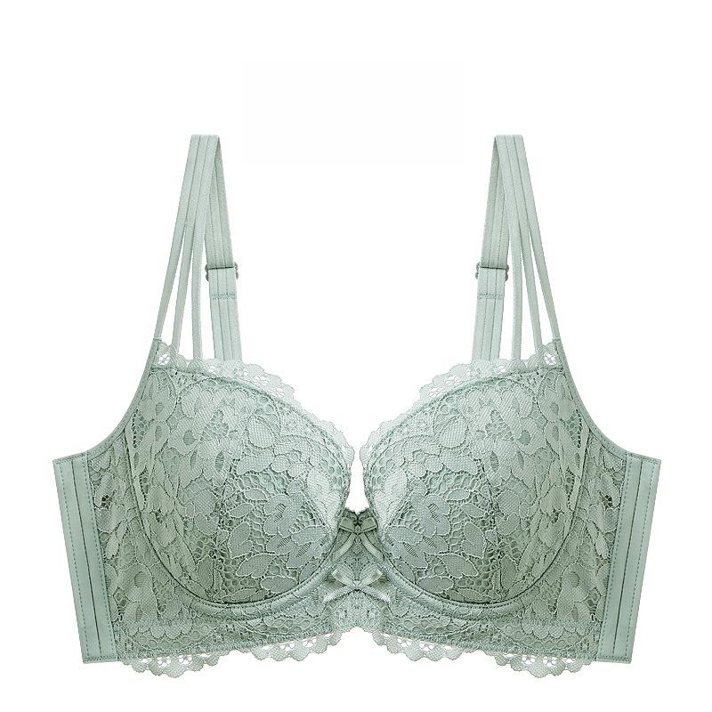 

Женское тонкое кружевное нижнее белье с мягким стальным кольцом, предотвращающее провисание, собирающее, регулируемое, формирующее грудь, прямого кроя 40/90E зелёный