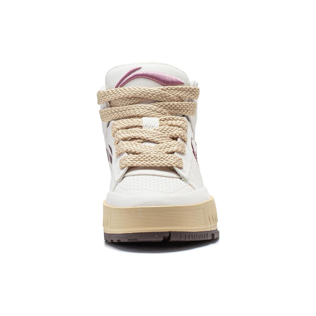 Li Ning Mileage Slip Resistant Abrasion Resistant Mid top Skateboard Shoes Women's White Red AGCT284-3