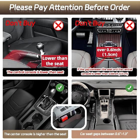 2026 Upgraded 2 PC (L+R) Premium PU Leather Car Seat Gap Filler Organizer With Cup Holder & Storage Slot/Bag– Fits Front Seat, Holds Phone,