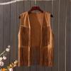 Damen Sommer Vintage Ethno-Stil Cardigan mit Fransen Weste Design Einfache einfarbige ärmellose Jacke