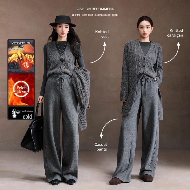 

Women s Warm Fleece-Lined Straight-Leg Drawstring Knit Pants XL