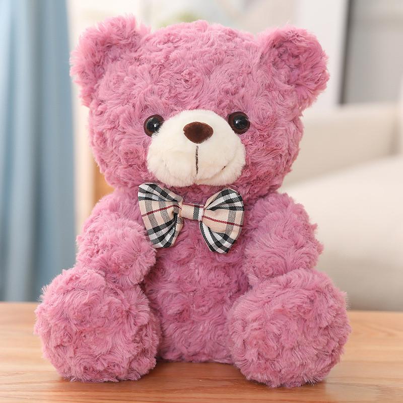 Cute Teddy Bear Plush Toy With Checkered Bow Decoration For Kids Gift Birthday
