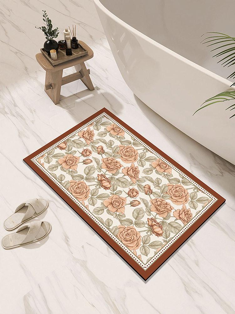 Floral Bath Mat Bathroom Floor Mats Absorbent Quick Dry Bathtub Side Carpet Non-Slip Shower Toilet Foot Rug Washable