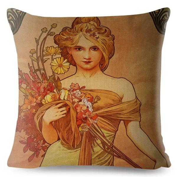 Art Nouveau Mucha Gallery Husa Perna Bej Fata de Perna Canapea Auto Decor