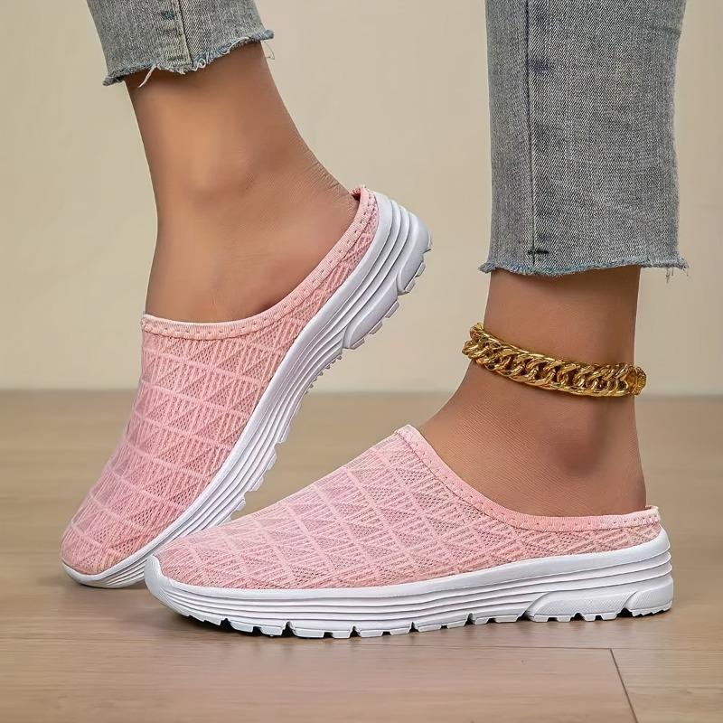 2025 Large-sized Women's Shoes, Mesh Summer Sandals, Half-flip-flops, Casual and Lightweight, Wedge Heel One-shoulder Flip-flops