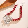 Retro Light Luxury Acrylic Beaded Necklace, Retro Three-dimensional Alloy Flower Pendant Necklace for Women