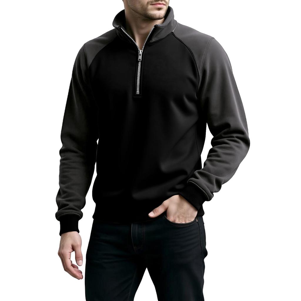 Men's Colorblock Half Zip Stand Collar Sweatshirt Men's Sports Large Size Casual Stand Collar Sweatshirt