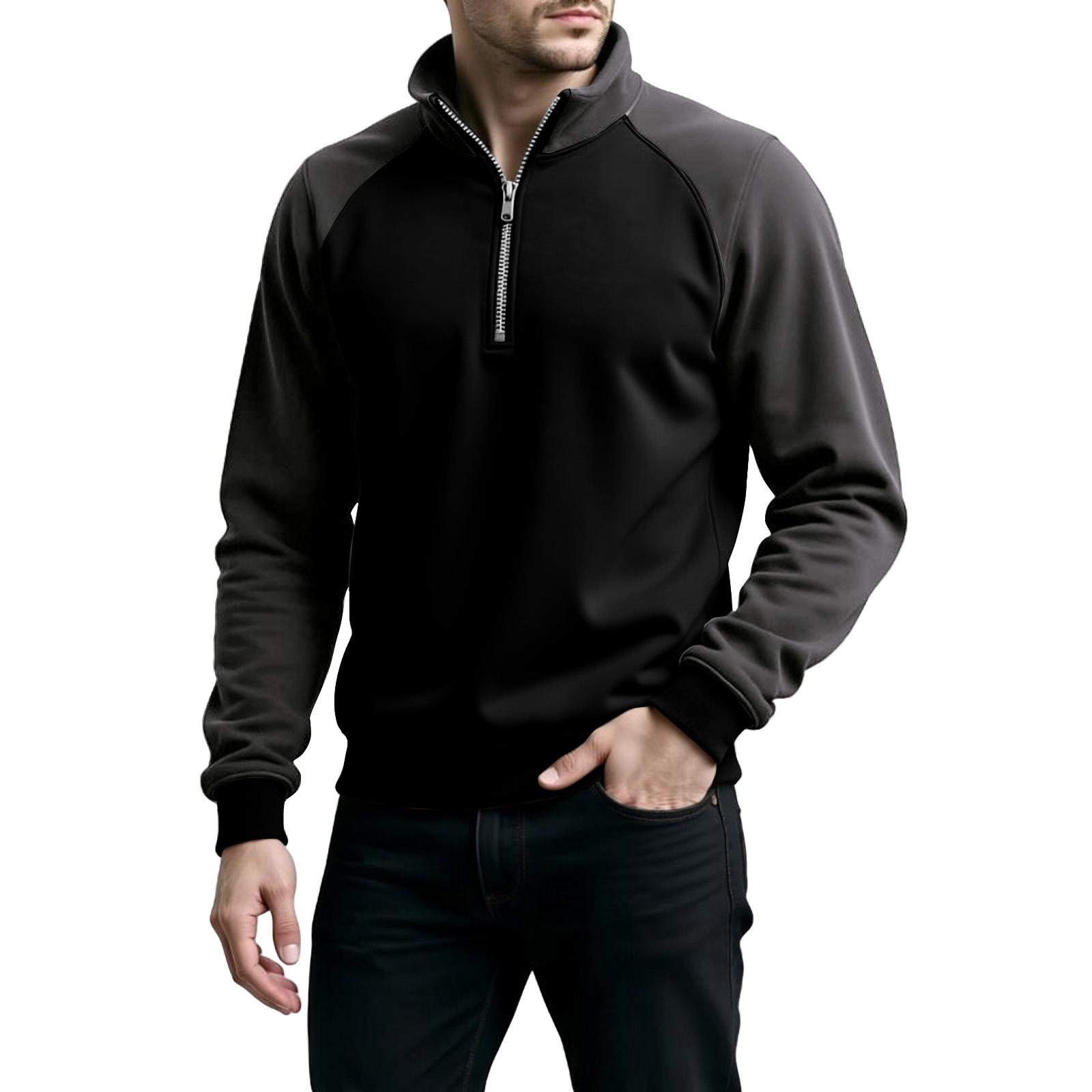 

Мужской свитшот колор-блок на молнии до середины, со стойкой, спортивный, большого размера, повседневный свитшот со стойкой XXXL